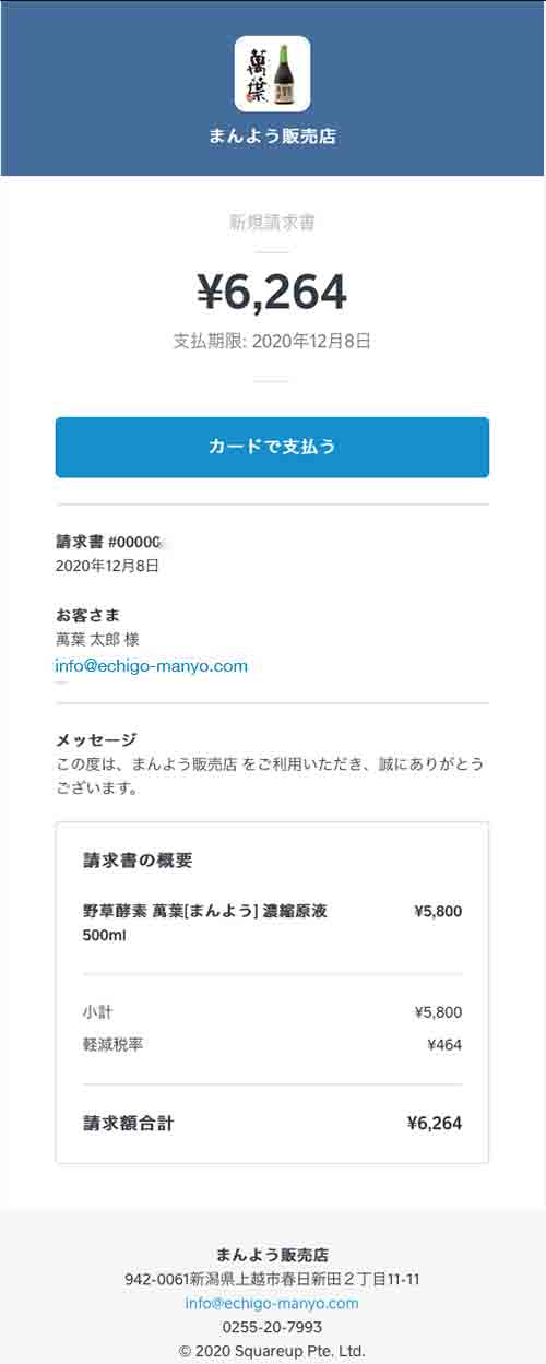 ゆきぐに酵素販売店のオンライン請求書サンプル1